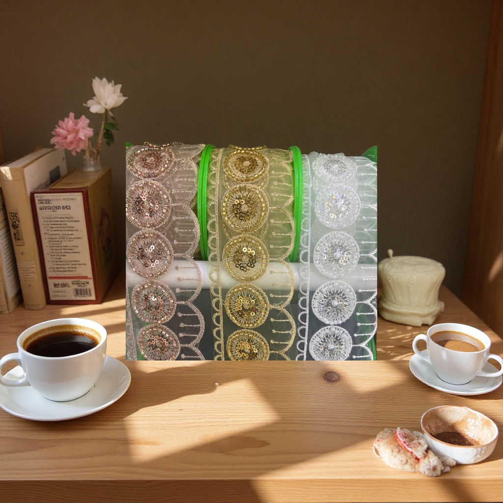Beaded tube embroidery, hand-embroidered water-soluble lace