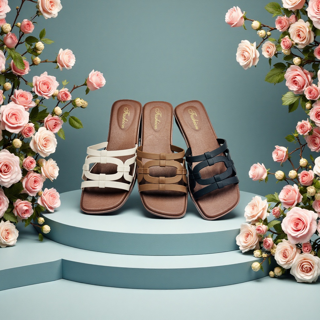 French retro-style square-toed flat slippers, simple and versatile