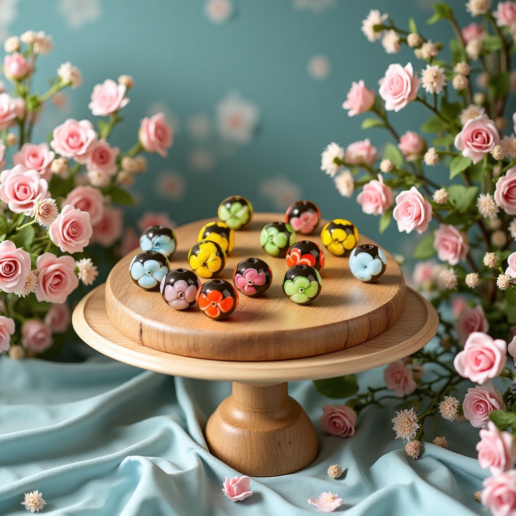 新款立体牡丹花形琉璃珠手工双层花琉璃散珠子DIY饰品项手链配件