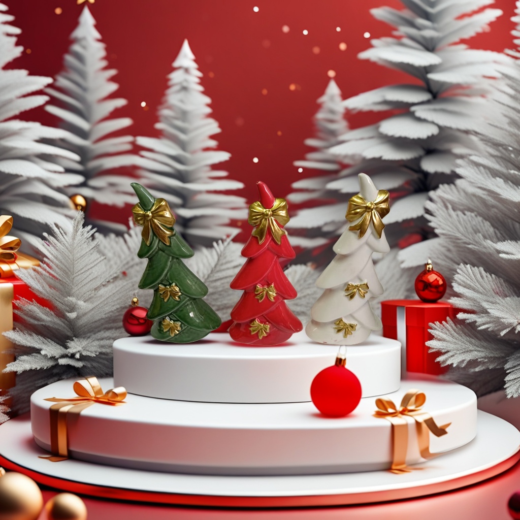陶瓷圣诞树摆件节日装饰圣诞礼物红色金色 festive spirit