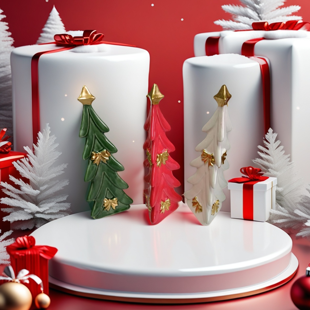 Ceramic Christmas tree ornaments, festive decorations, Christmas gifts, red and gold festive spirit details Picture