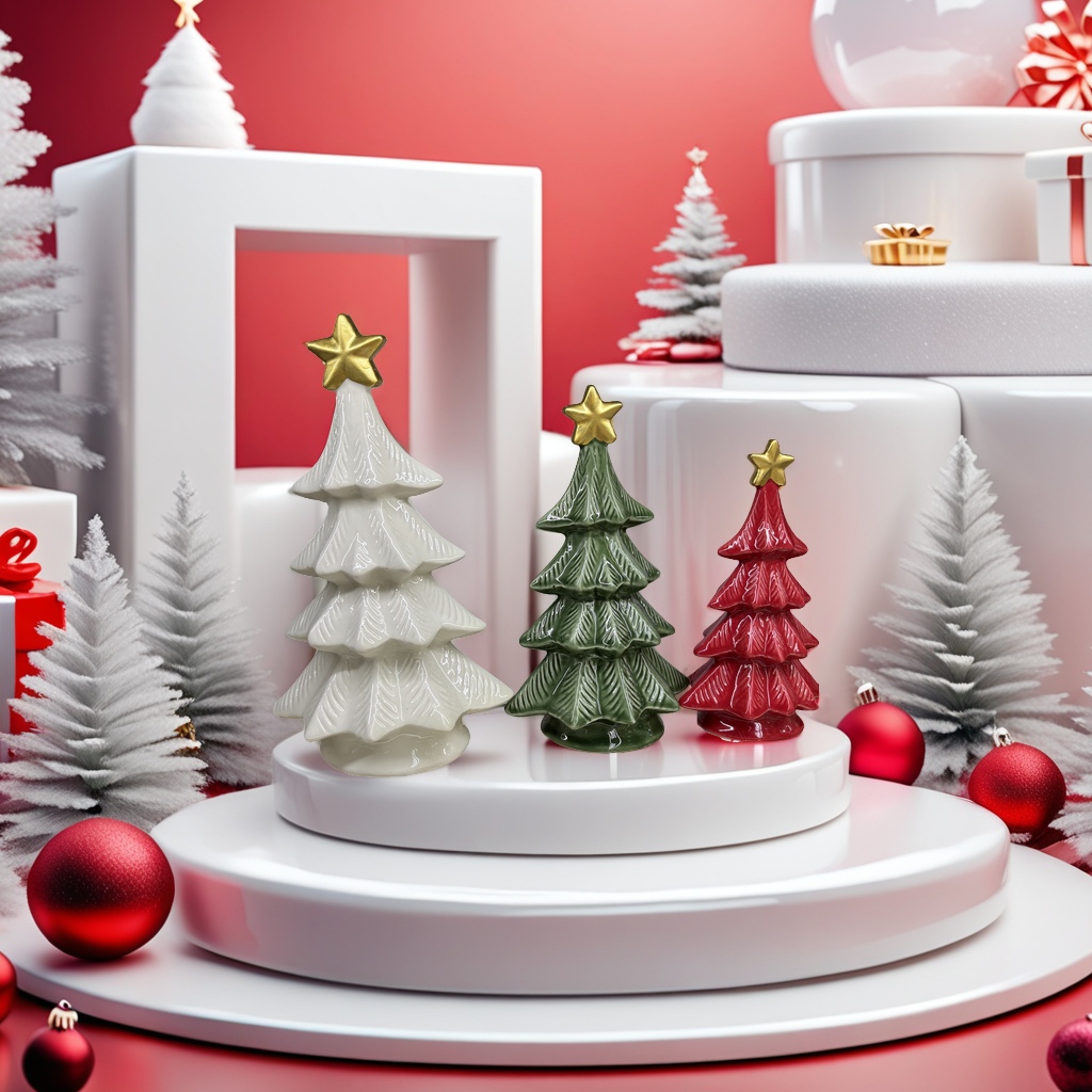 Ceramic Christmas tree ornaments, festive decorations, Christmas gifts, red and gold festive spirit Item Picture