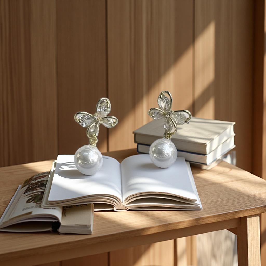 蝴蝶珍珠耳钉简约时尚小众设计轻奢款