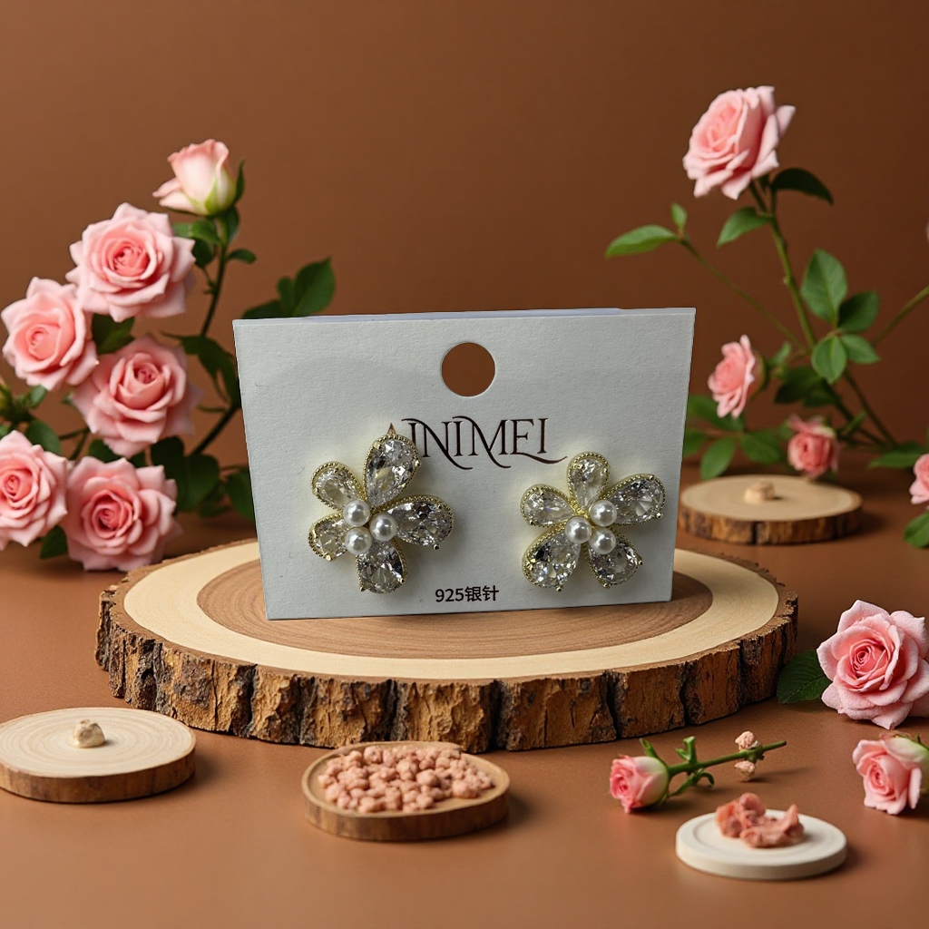 花花珍珠简约耳钉时尚小众设计感