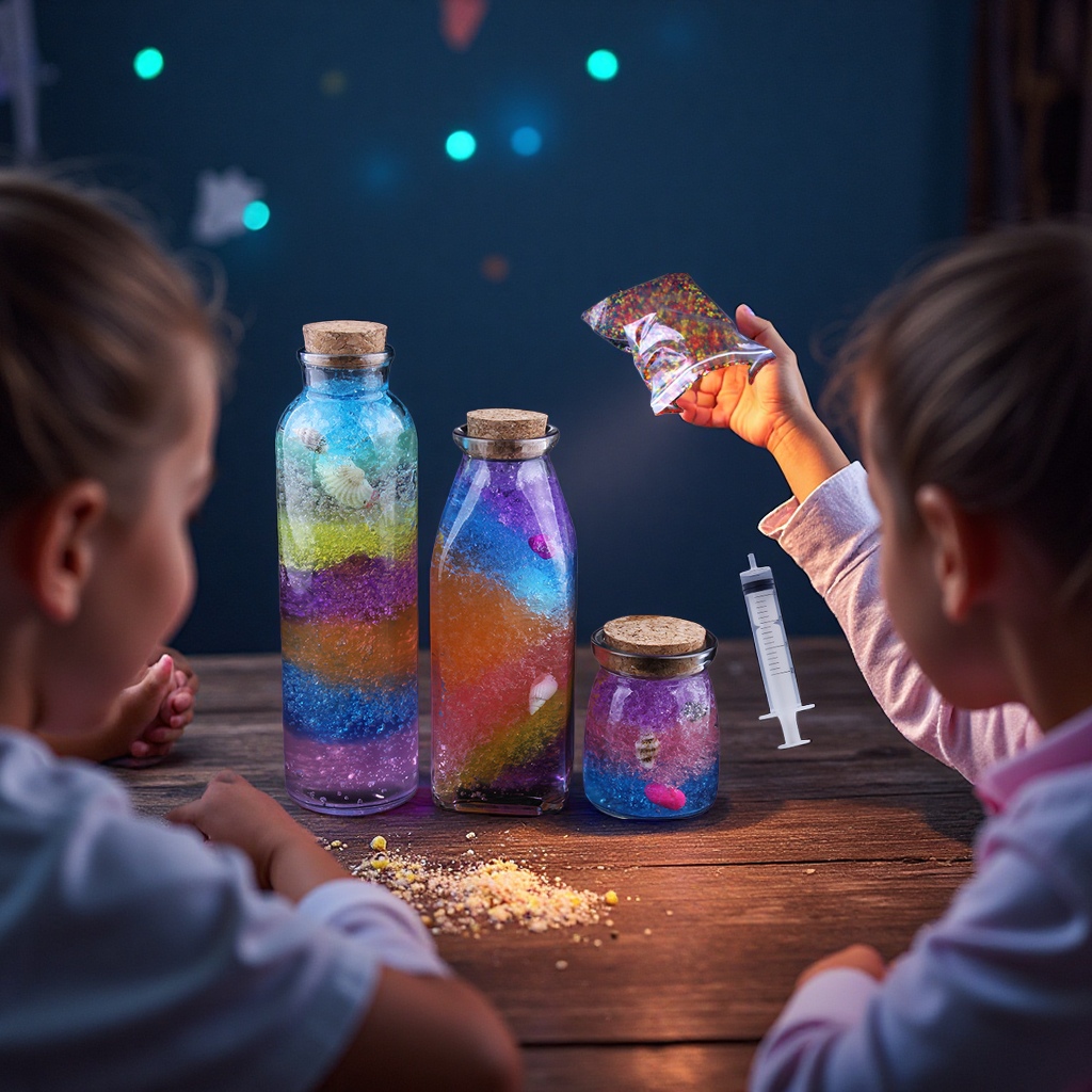 A complete set of DIY materials for the wishing bottle to expand when soaked in water, children's hands-on starry sky ocean glass bottle, wooden stopper drift bottle, hydroponic plant bottle, ecological bottle