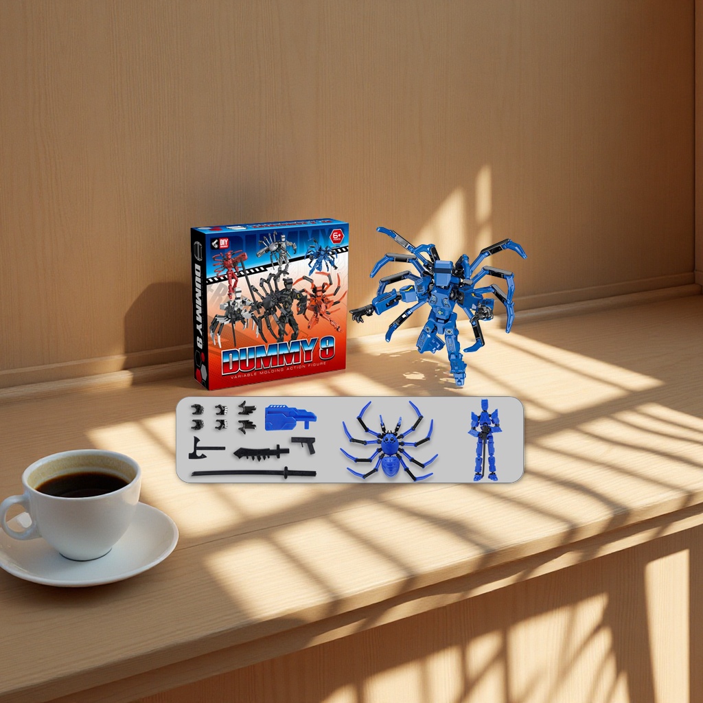 卡通幸运关节人D9蜘蛛人合体版炫彩拼装模型