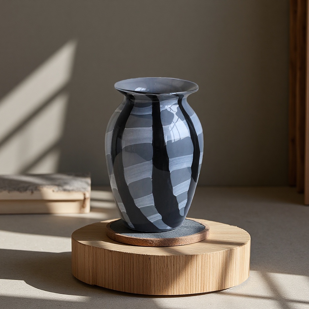 Striped high-end glass vase, ancient-style living room decoration, entrance dining table, simple artistic flower arrangement vessel details Picture