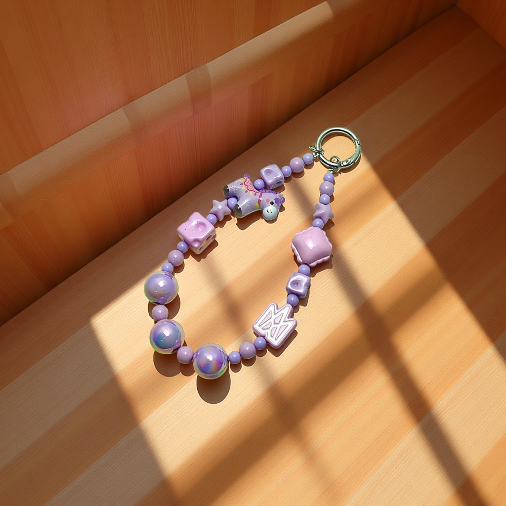 马年新品多巴胺卡通小马撞色奶酪块串珠挂绳手机链钥匙扣两用挂件