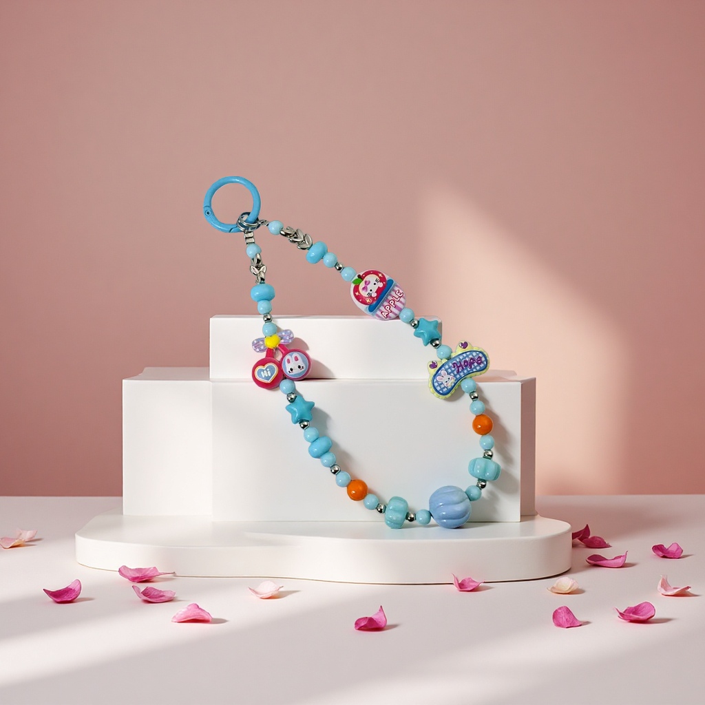 ins少女心可爱卡通棉拖小猫亚克力串珠手机链钥匙扣个性挂件包包产品图