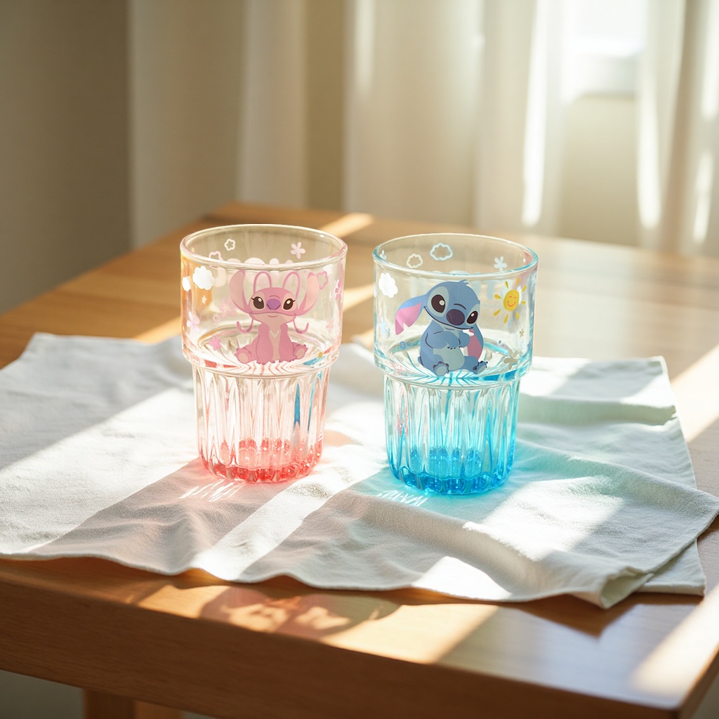 Creative cartoon Angel Glass vertical pattern Double Festival cups, cute birthday gifts, drinking cups, breakfast milk cups wholesale details Picture