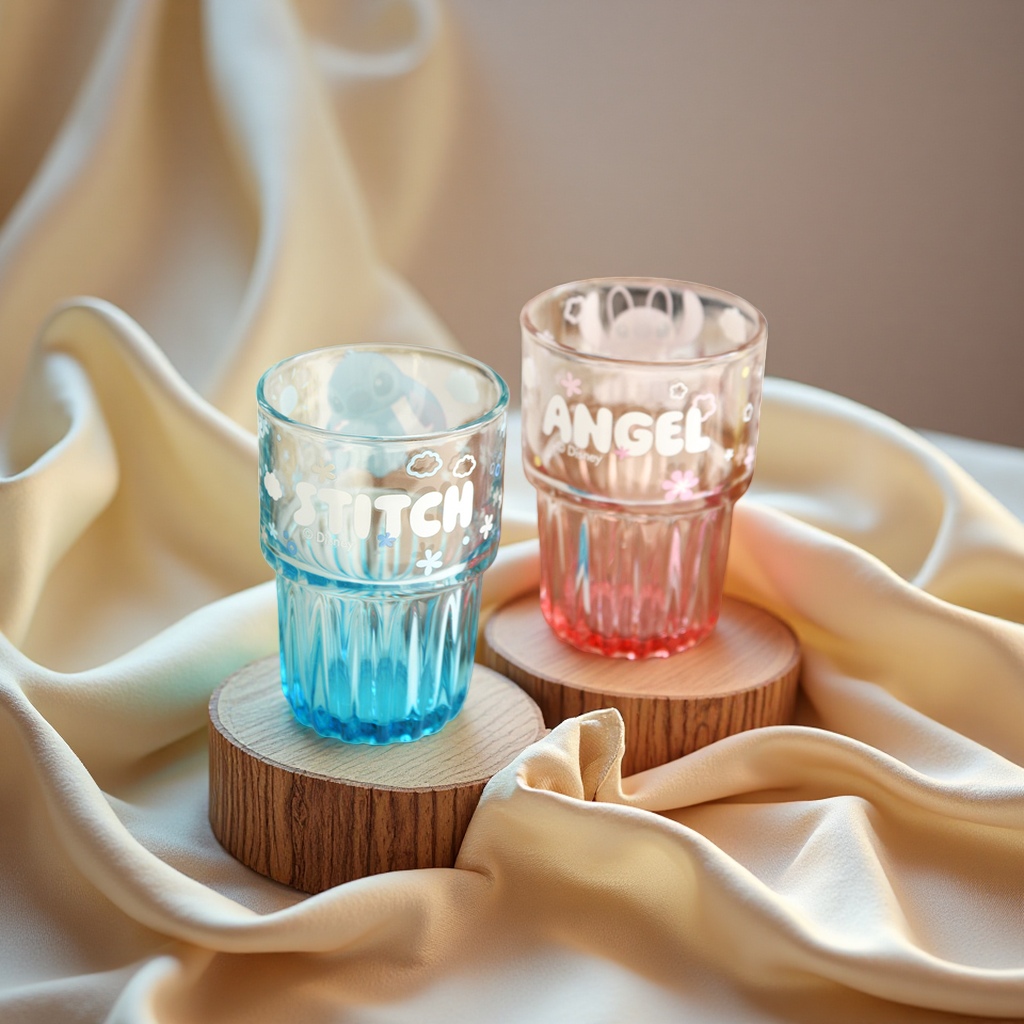 Creative cartoon Angel Glass vertical pattern Double Festival cups, cute birthday gifts, drinking cups, breakfast milk cups wholesale Specification image