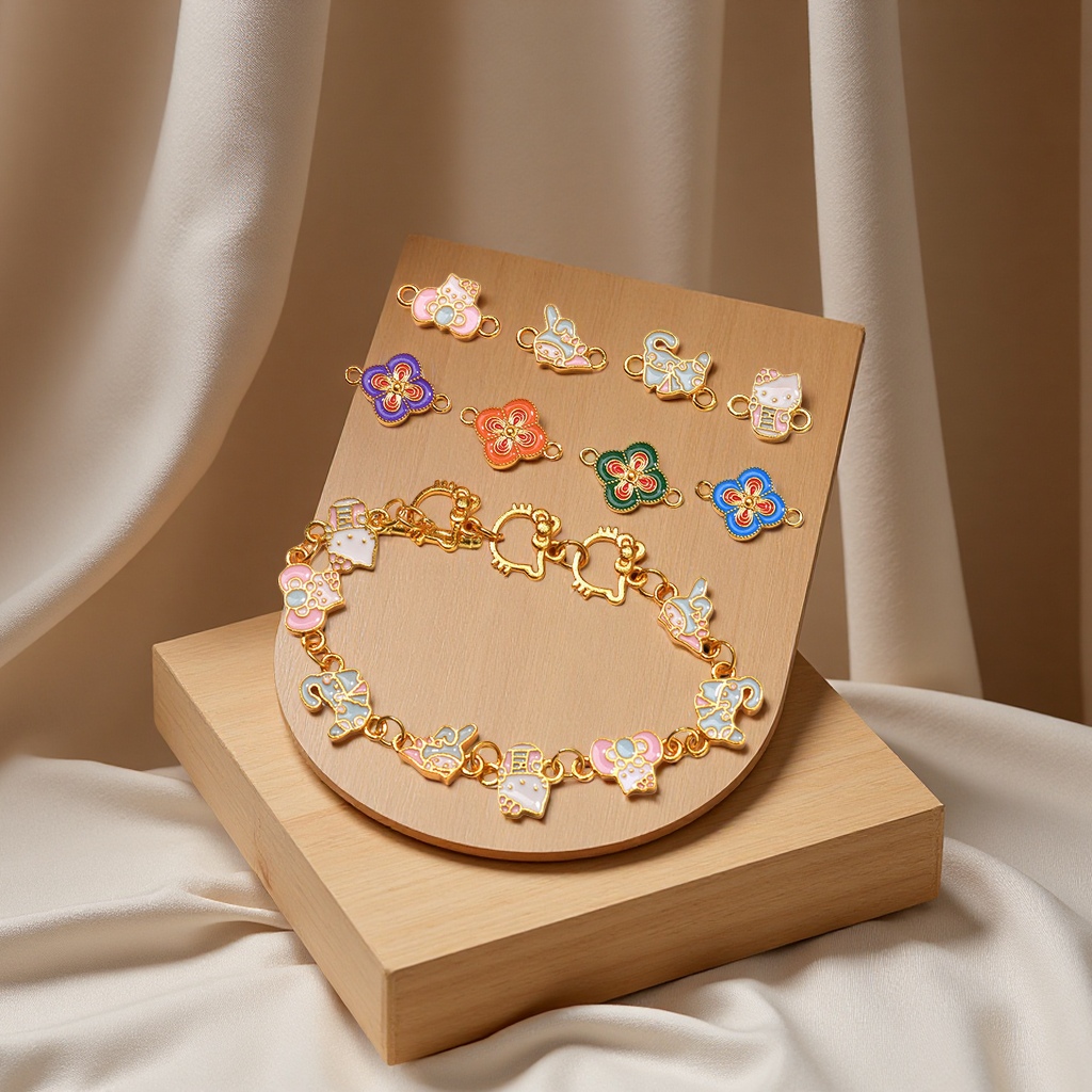 New cute DIY cartoon accessory for cats, single pendant with rhinestone animal head rope, ins style bracelet