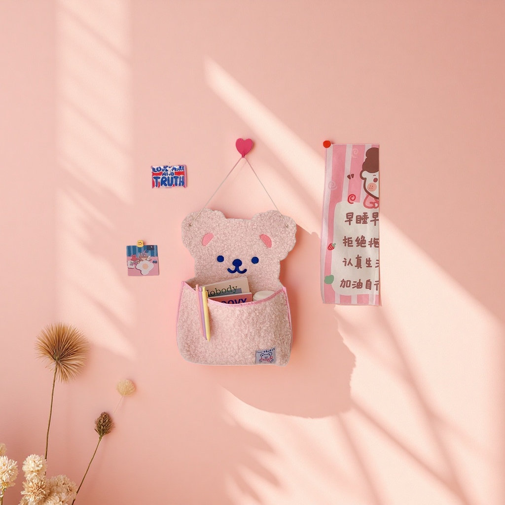 ins卡通小熊壁挂收纳袋可爱动物挂墙收纳包少女宿舍装饰储物袋