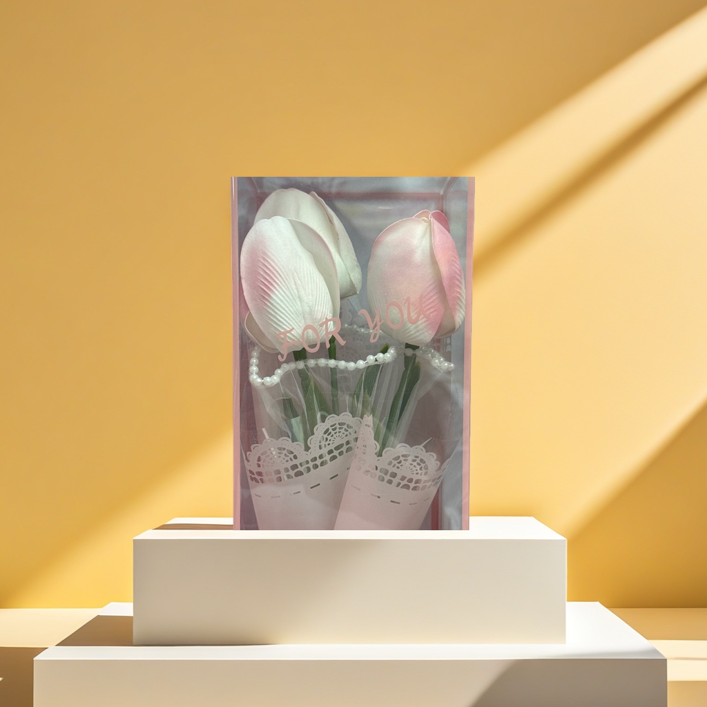 粉白郁金香香皂花礼盒套装送女友生日礼物细节图