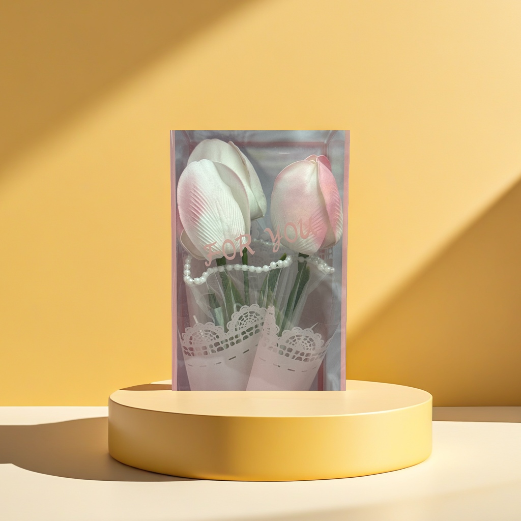 粉白郁金香香皂花礼盒套装送女友生日礼物