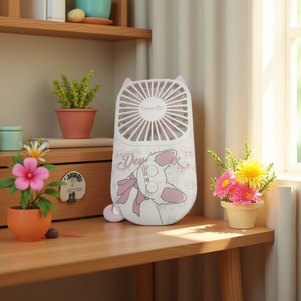 Cartoon Meow Meow handheld fan, ultra-thin fan body, USB charging, three-speed wind force, convenient for students traveling, cat paw girl Application Scenario
