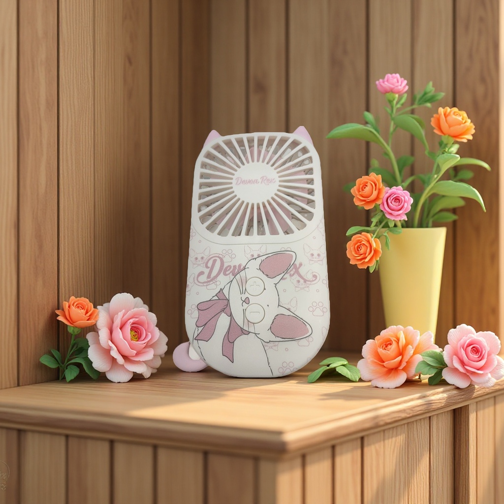 卡通喵喵手持风扇超薄扇身USB充电三档风力旅行学生便捷猫爪少女