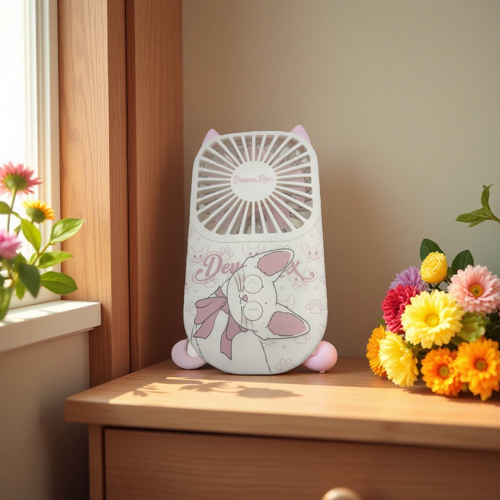 Cartoon Meow Meow handheld fan, ultra-thin fan body, USB charging, three-speed wind force, convenient for students traveling, cat paw girl details Picture