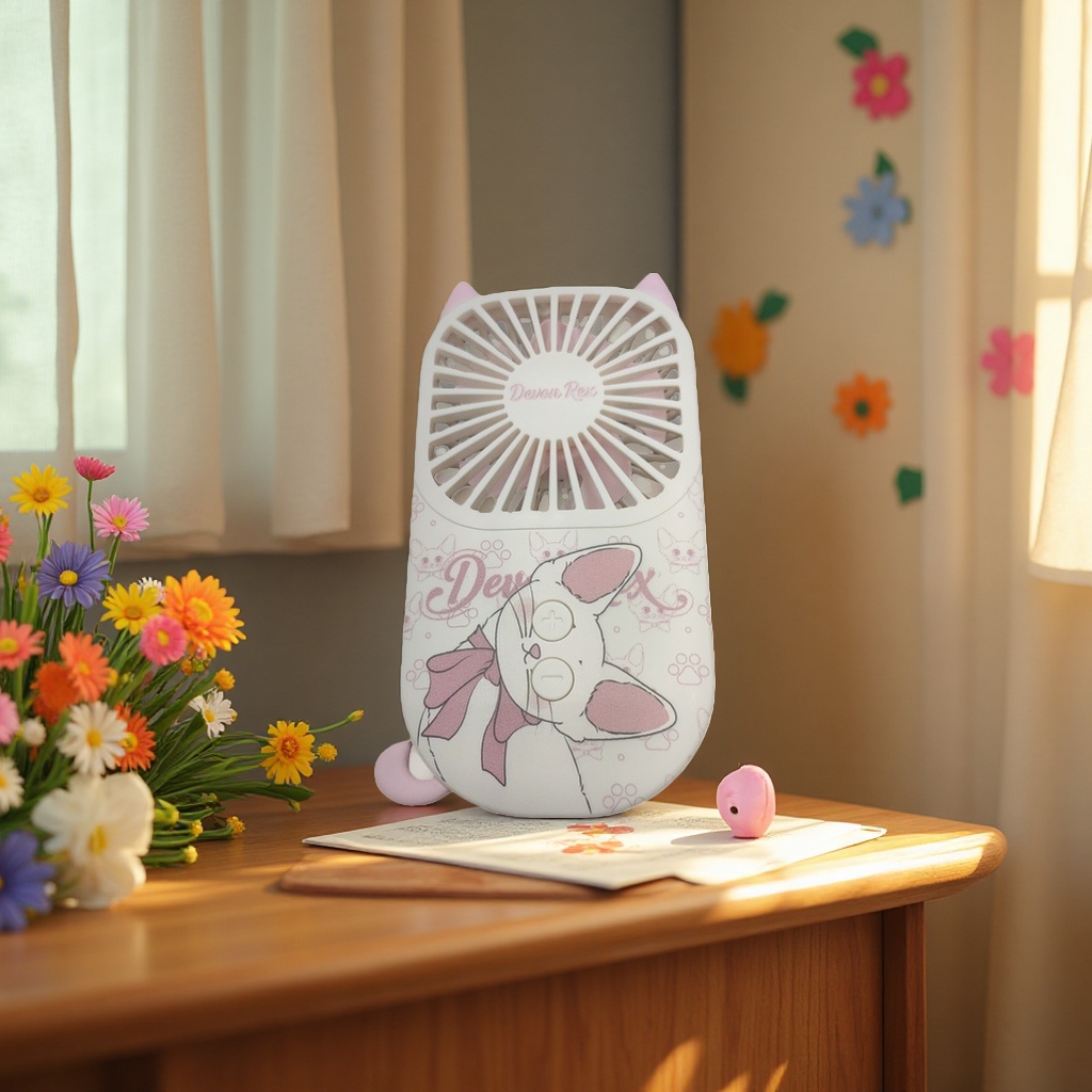 Cartoon Meow Meow handheld fan, ultra-thin fan body, USB charging, three-speed wind force, convenient for students traveling, cat paw girl Specification image