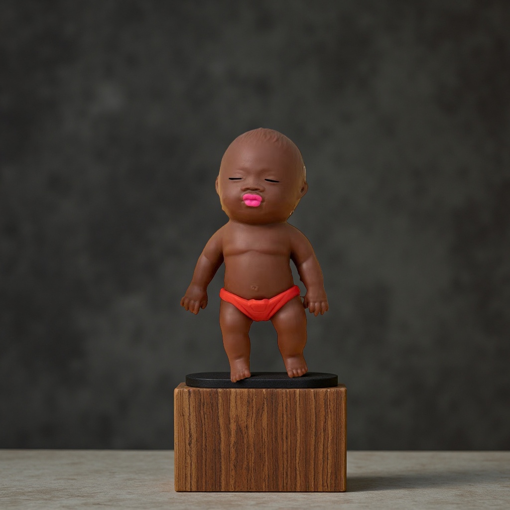 网红娜塔莎黑娃娃玩具解压可摔扁搞怪整蛊捏捏乐仿真婴儿玩偶白底实物图