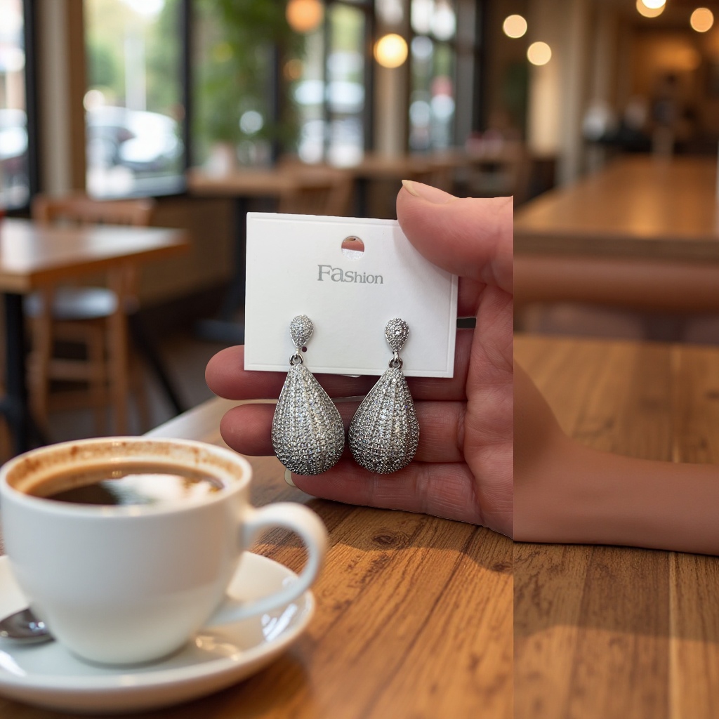 经典时尚大水滴设计铜镶锆石耳钉简约百搭耳环