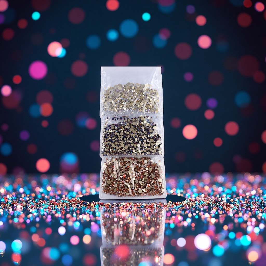 Influencers color fondo plano pequeño redondo taladro decoración de uñas tamaño mixto cristal strass 1440 piezas manicura accesorios wholesale Application Scenario