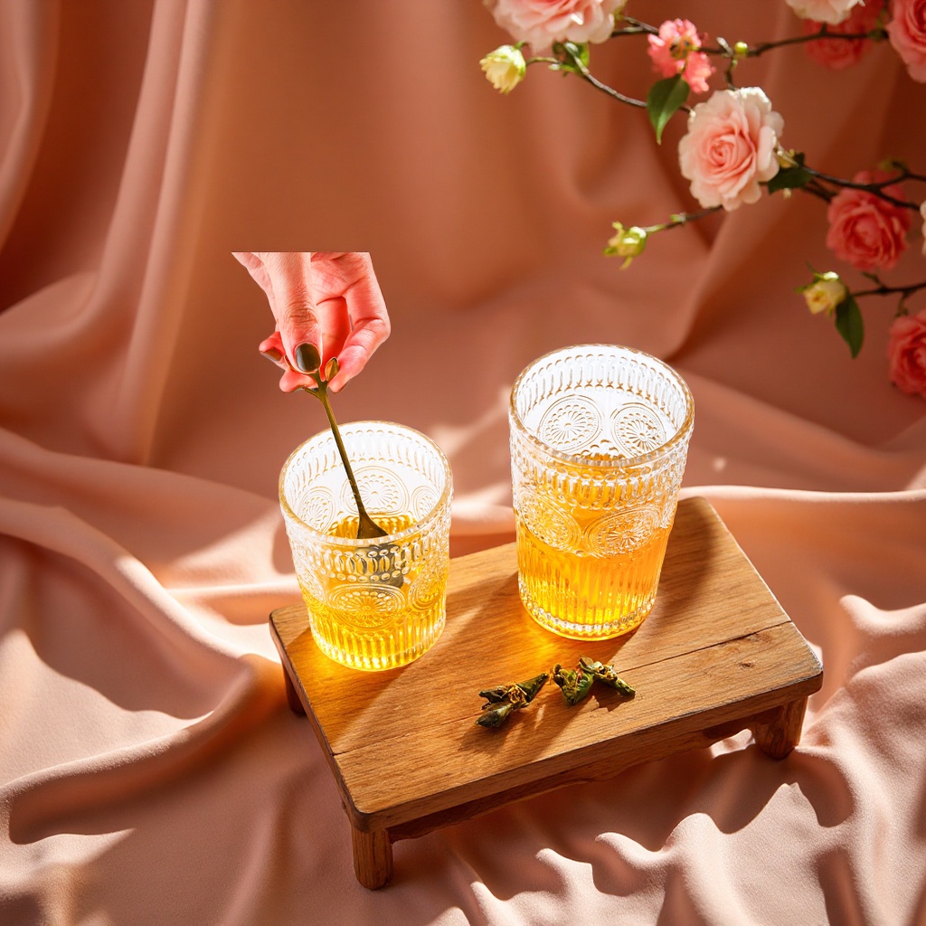 浮雕透明金边太阳花玻璃杯水杯伴手礼酒杯咖啡杯果汁杯