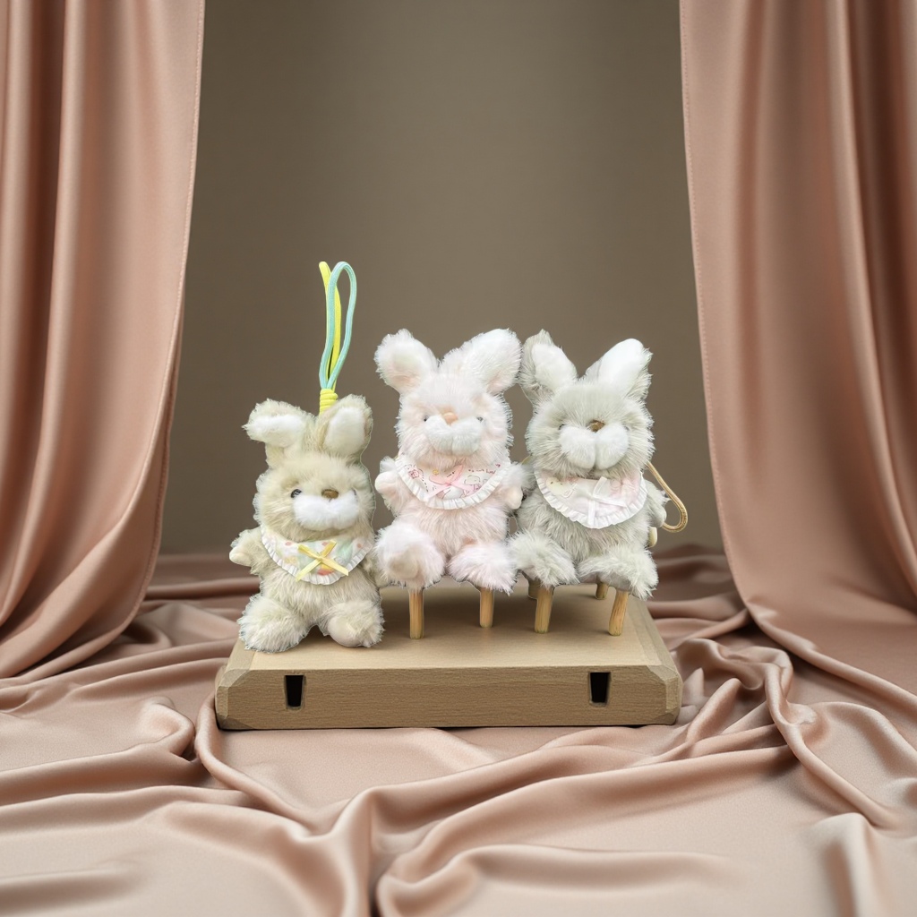Original 4-inch rabbit and penguin plush keychain pendant, children's companion doll toy