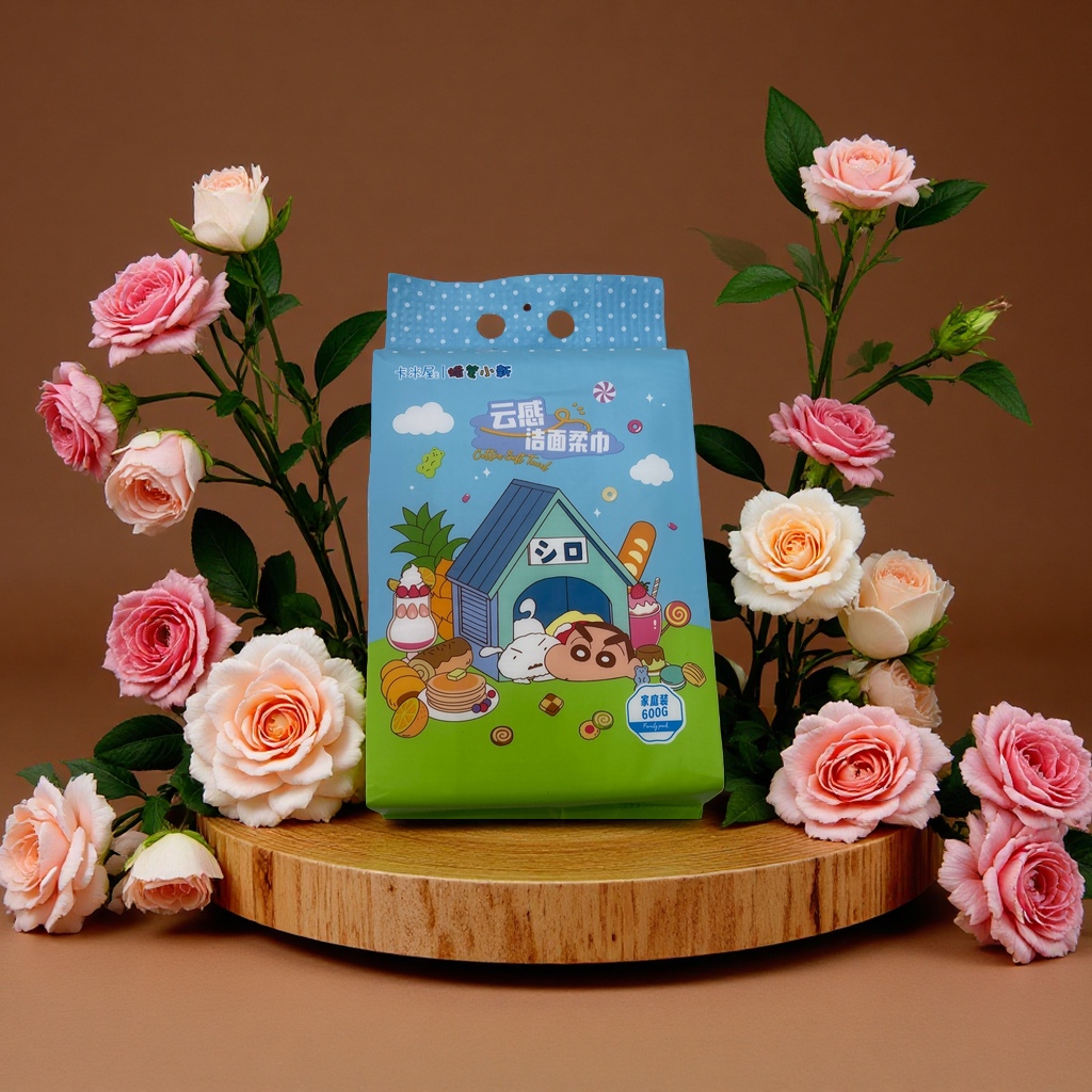 卡米屋蜡笔小新卡通洗脸巾600g悬挂式家庭装大容量亲肤抽取式