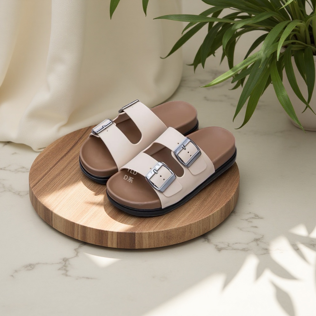 Classic double-button design thick-soled slippers, available in three colors, comfortable and durable details Picture