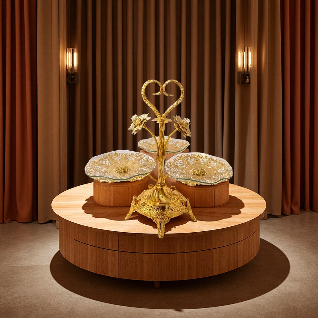 高档欧美风四格圆形水果果盘创意轻奢茶几摆件多层三层网红包装托盘其他托盘