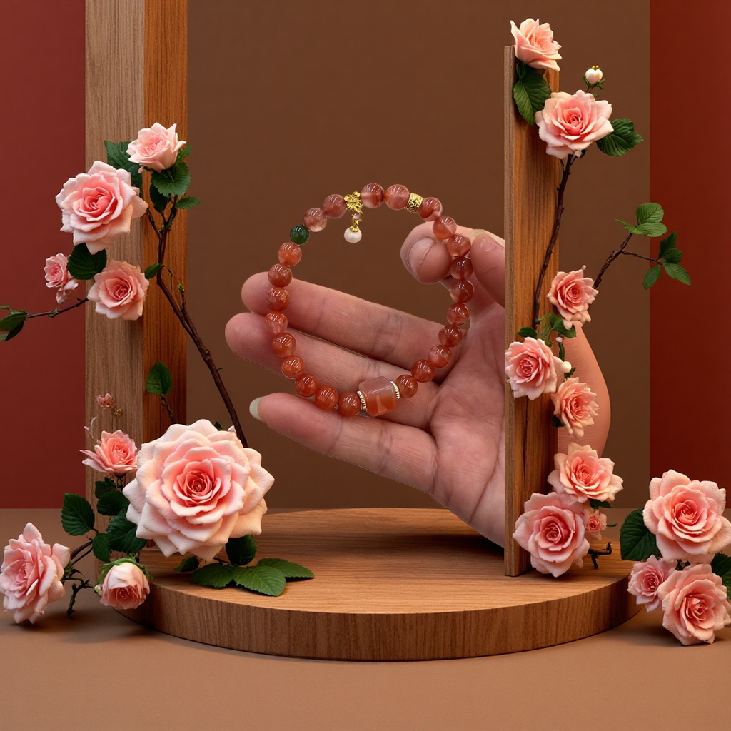 秋禧南红手链柿红凝珠手串女生饰品