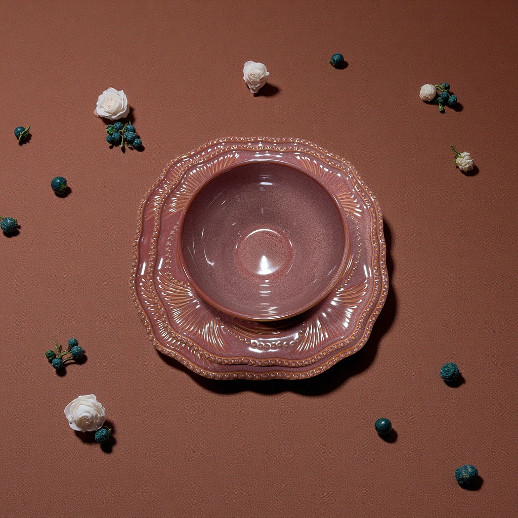 2026 New cross-border high-temperature embossed colored glaze oval plate coffee cup and saucer four-color Western hotel plate Specification image