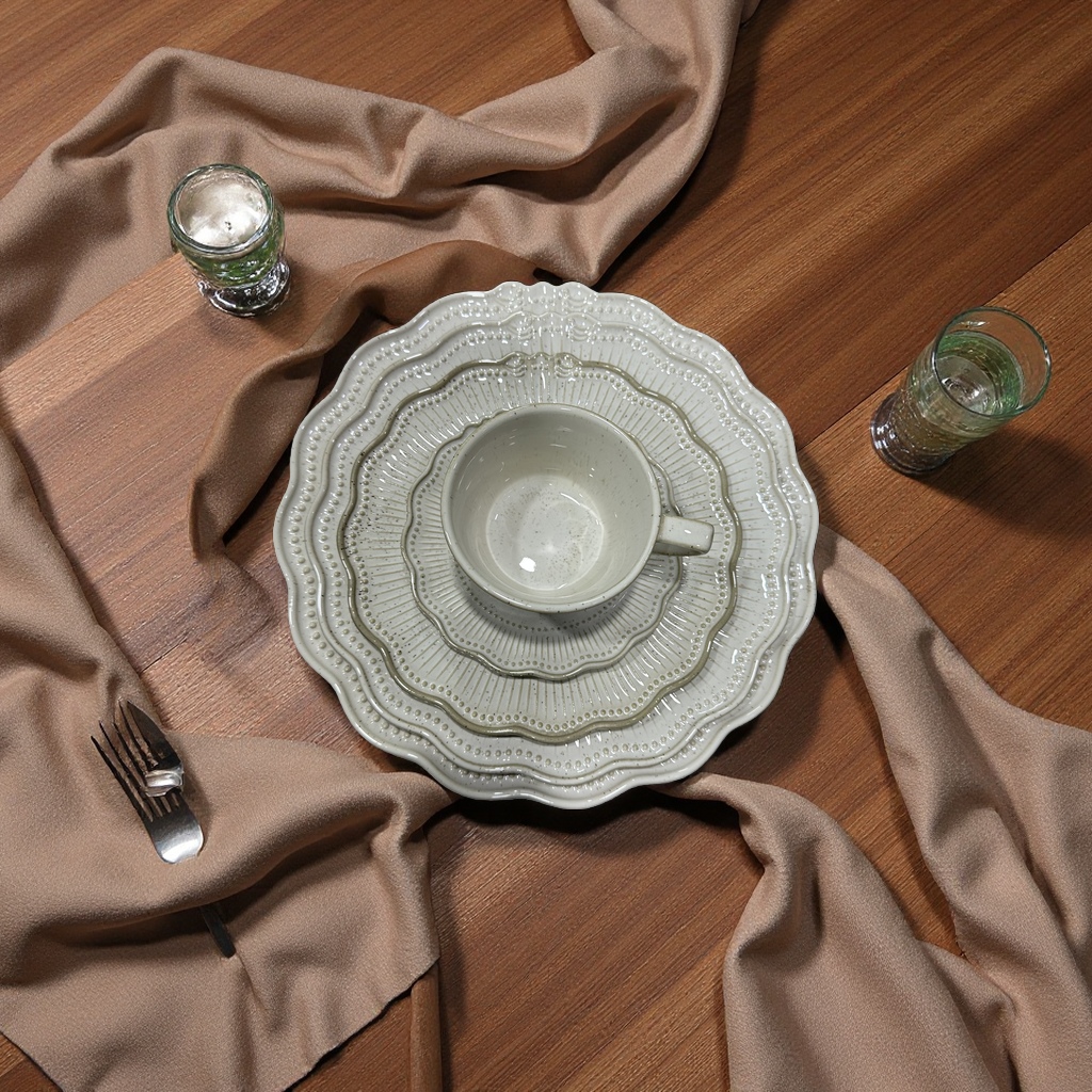 2026 New cross-border high-temperature embossed colored glaze oval plate coffee cup and saucer four-color Western hotel plate
