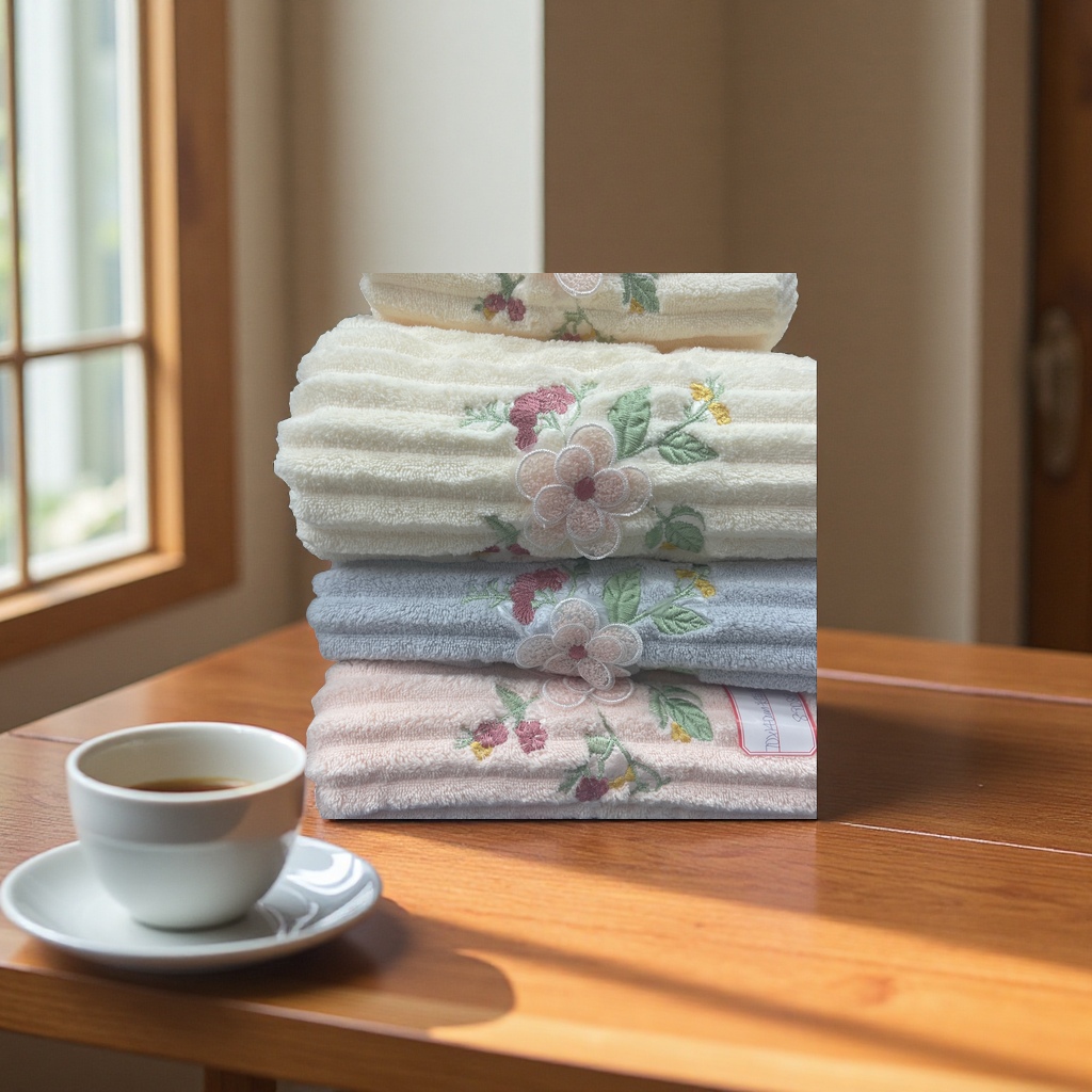 Coral velvet embroidered thickened towel, soft and absorbent, large size for home use Application Scenario