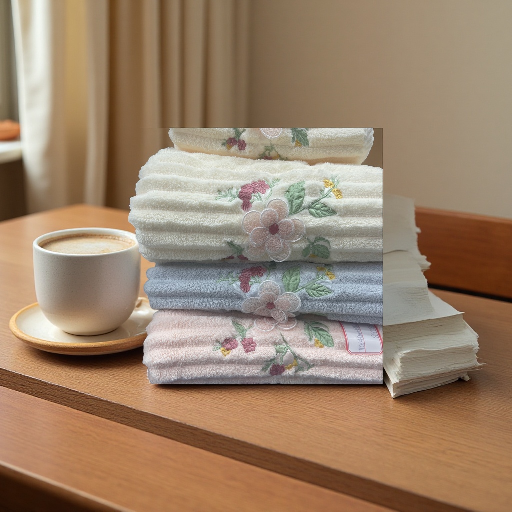 Coral velvet embroidered thickened towel, soft and absorbent, large size for home use details Picture