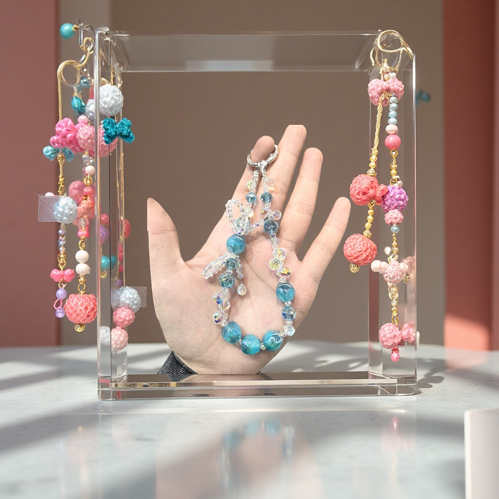 卡通糖果色蝴蝶结串珠钥匙扣多色渐变挂饰小众精致少女心包包挂件