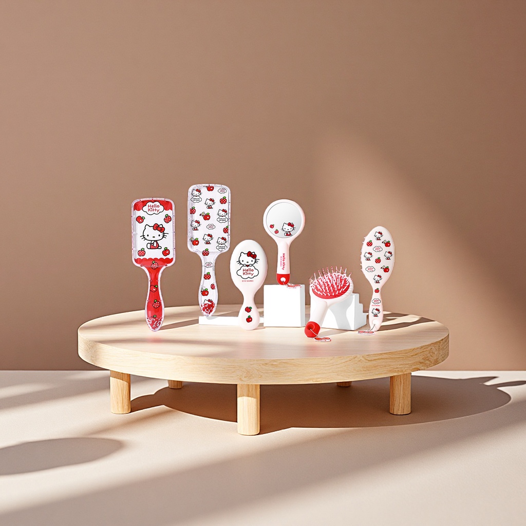 新款三丽鸥HelloKitty气垫梳气囊梳便携镜梳一体可爱发饰头饰梳子