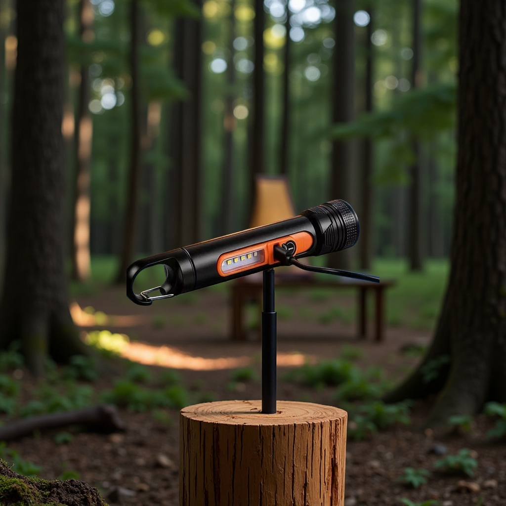 新款多功能野营灯手电筒多光源带侧灯防身可伸缩带挂钩户外照明