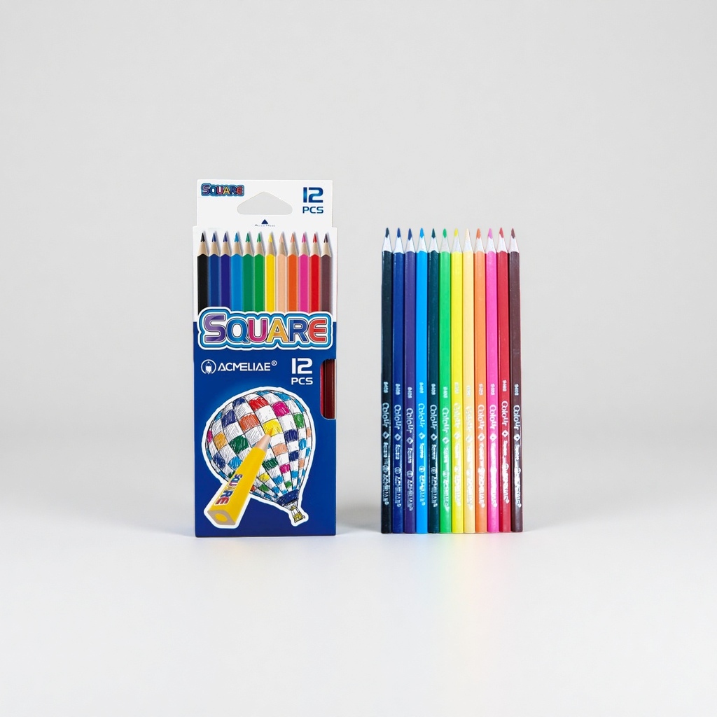 12色方杆彩色铅笔儿童绘画用便携学生美术用品