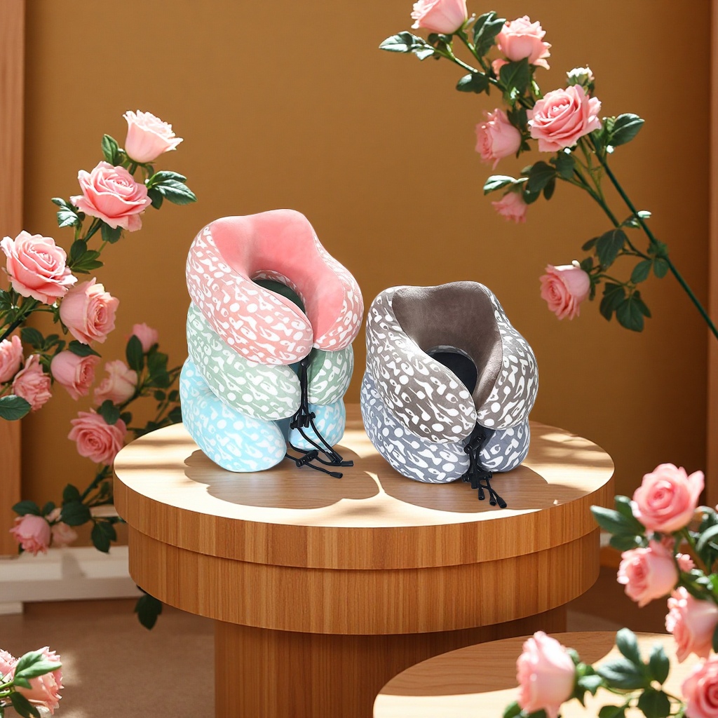 The U-shaped pillow is comfortable and breathable. The memory foam neck pillow is portable and suitable for both office and home use Item Picture