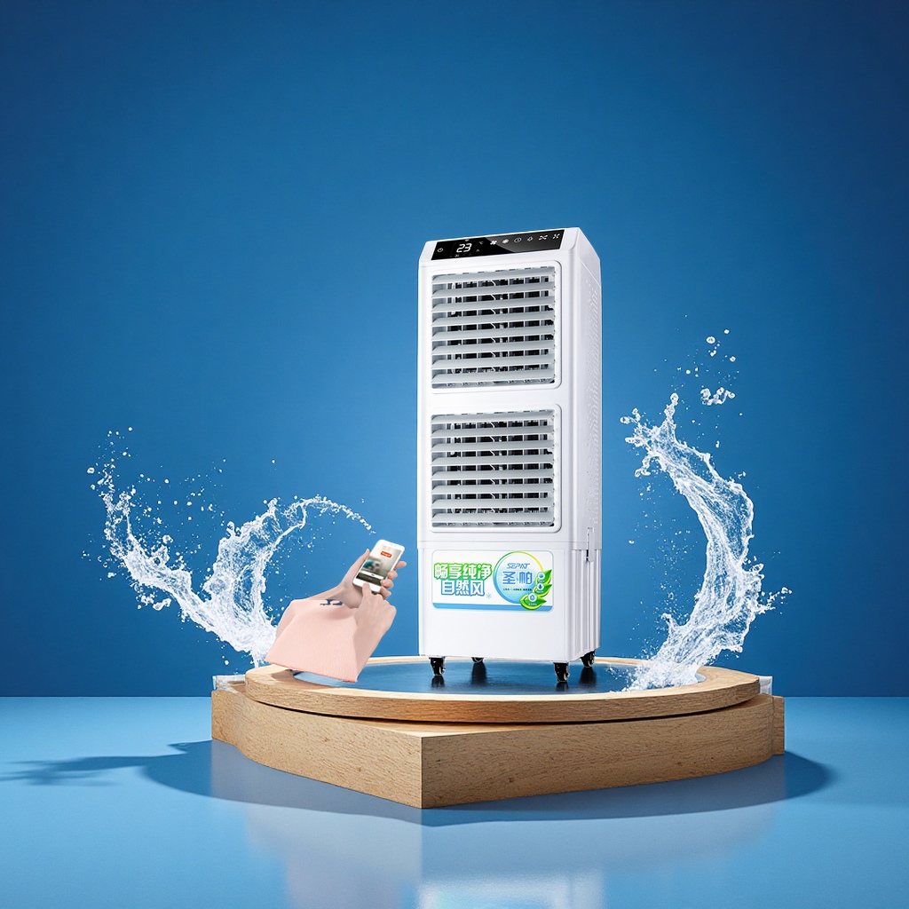 Shengpa air cooler, household and commercial refrigeration, remote control mobile water-cooled air cooler, living room single cooling fan details Picture