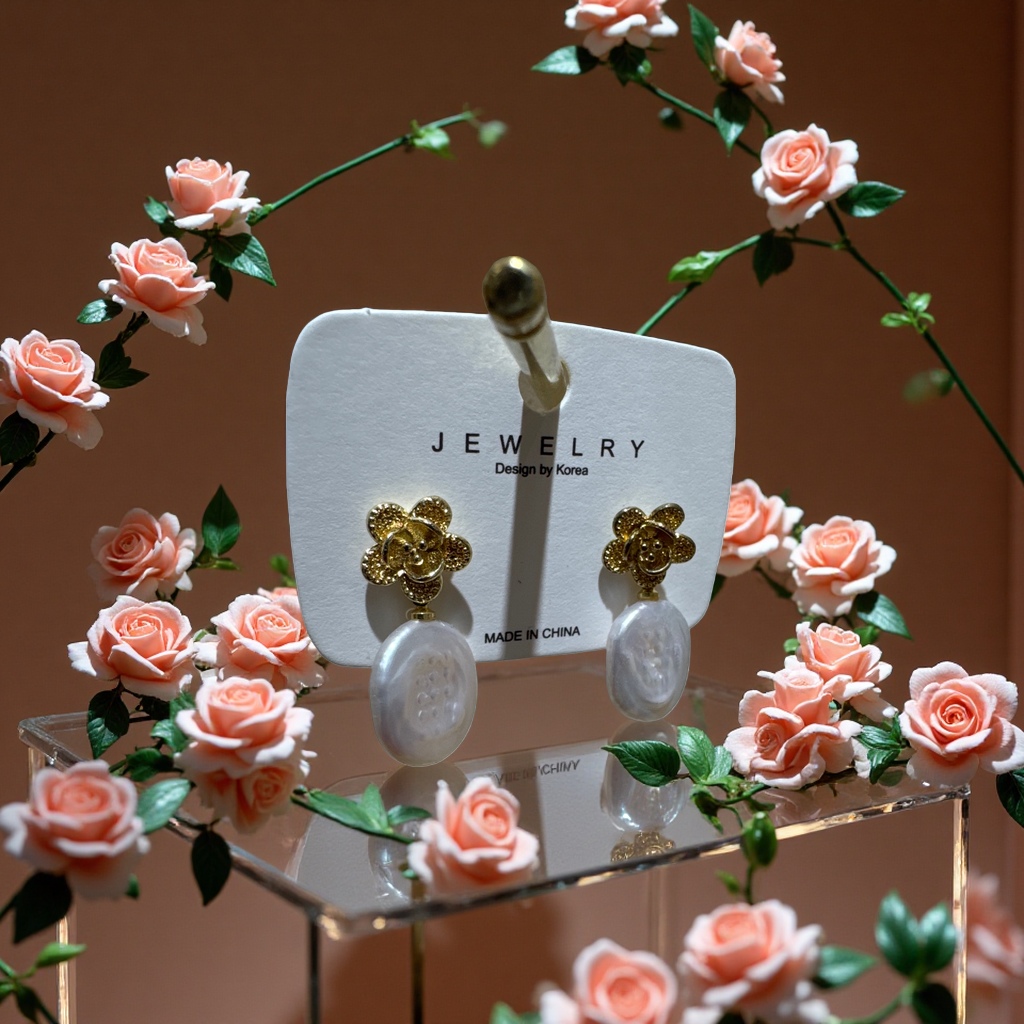 淡水珍珠铜合金耳钉18k真金电镀清新时尚饰品