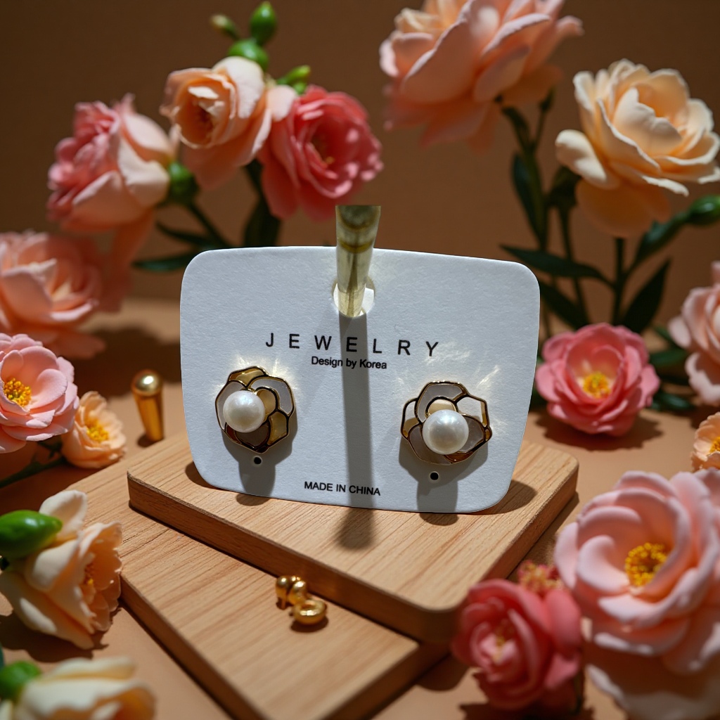 18k real gold electroplated freshwater pearl copper alloy ear studs with a light luxury, fashionable and simple design details Picture