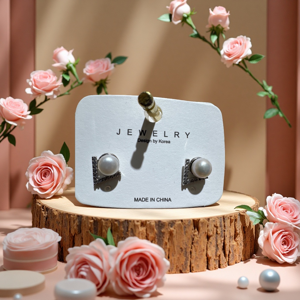 18k真金电镀淡水珍珠铜合金耳钉轻奢时尚饰品