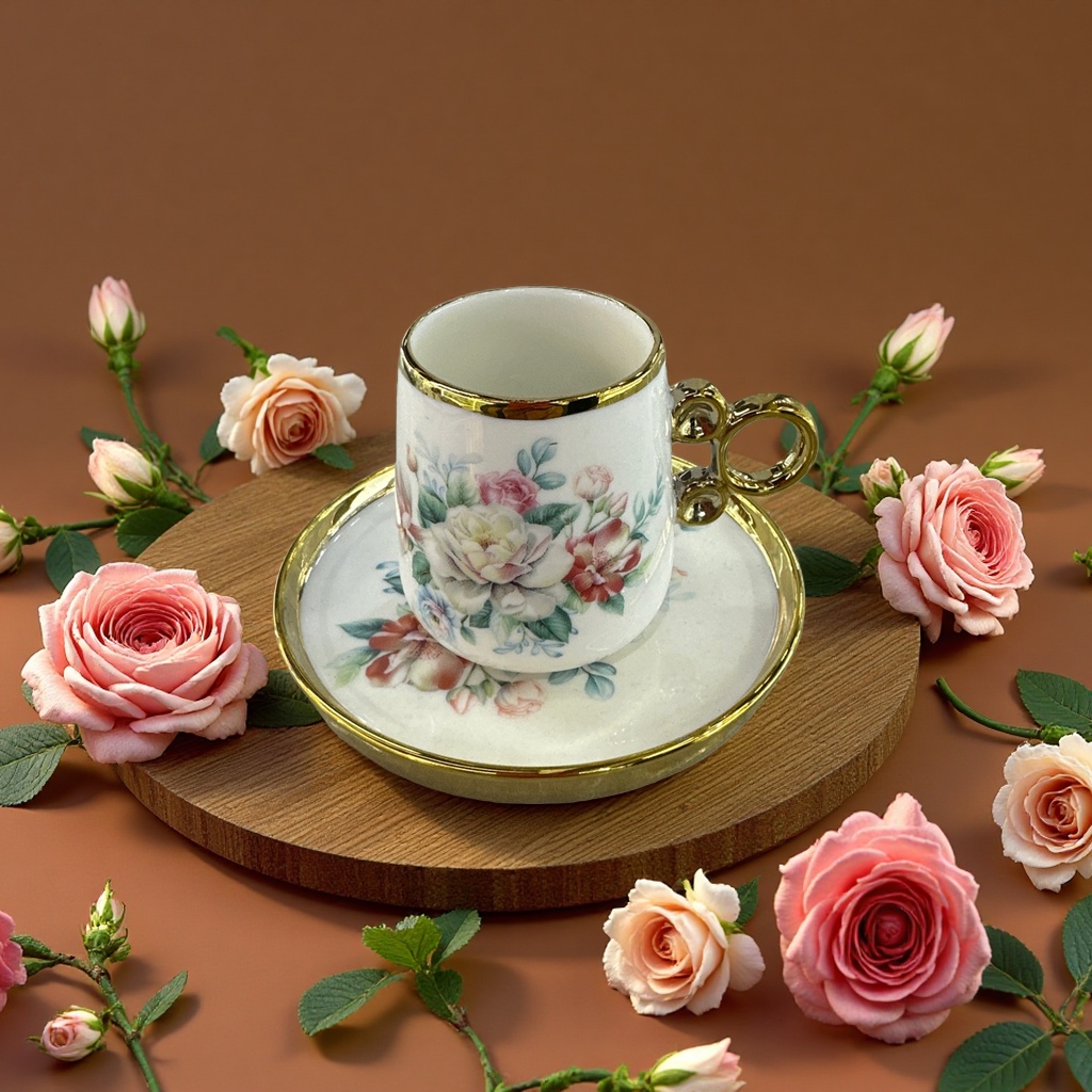 3-piece coffee cup and saucer set, simple style ceramic tea set for daily use at home and in the office details Picture