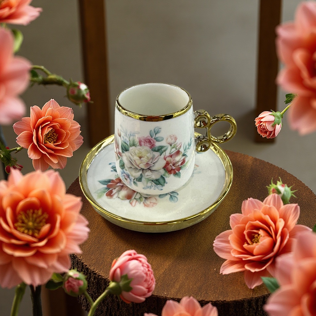 3-piece coffee cup and saucer set, simple style ceramic tea set for daily use at home and in the office Application Scenario