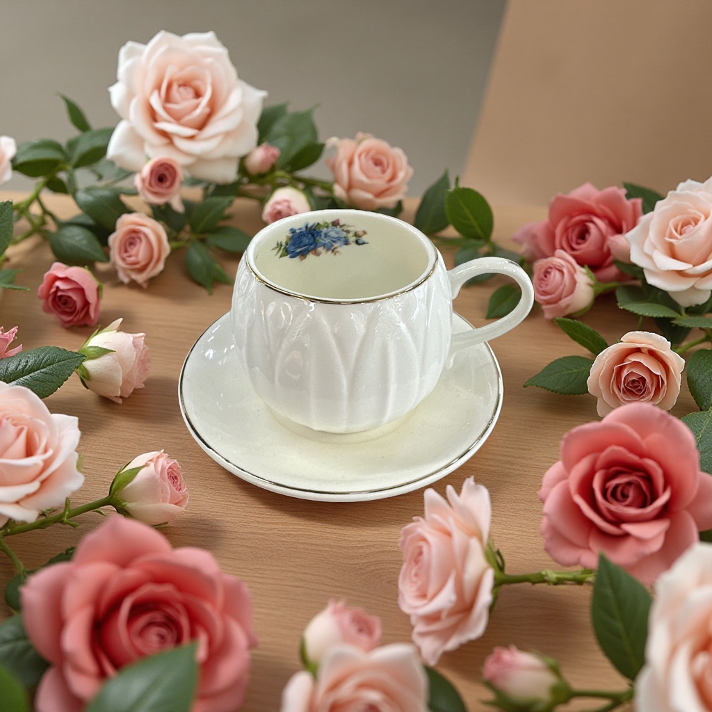 Coffee cup and saucer set, home ceramic mug tray, simple style tea set details Picture