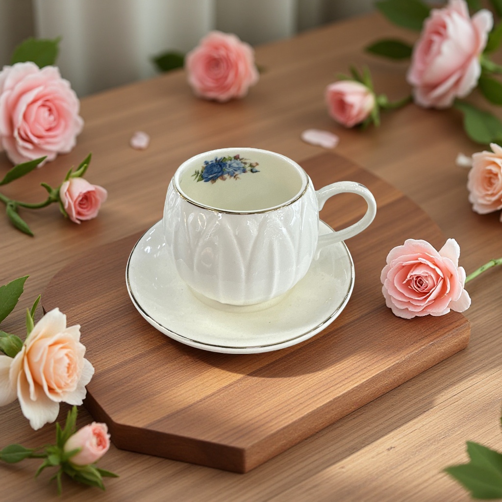 Coffee cup and saucer set, home ceramic mug tray, simple style tea set Application Scenario