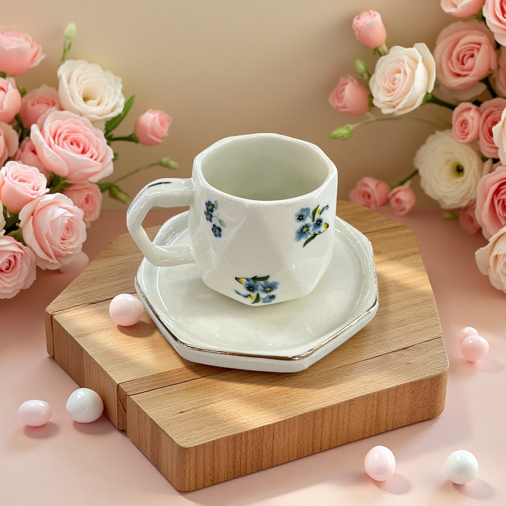 Coffee cup and plate set, ceramic mug plate, simple and elegant daily home style 140437644